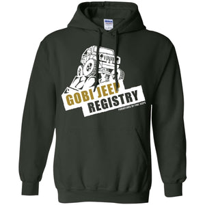 Gobi Jeep Registry white logo G185 Gildan Pullover Hoodie 8 oz.